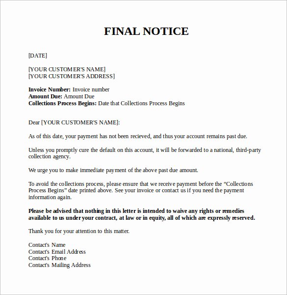 Collection Letter Template Final Notice Best Of Final Notice Letter 7 Documents Download In Pdf Word