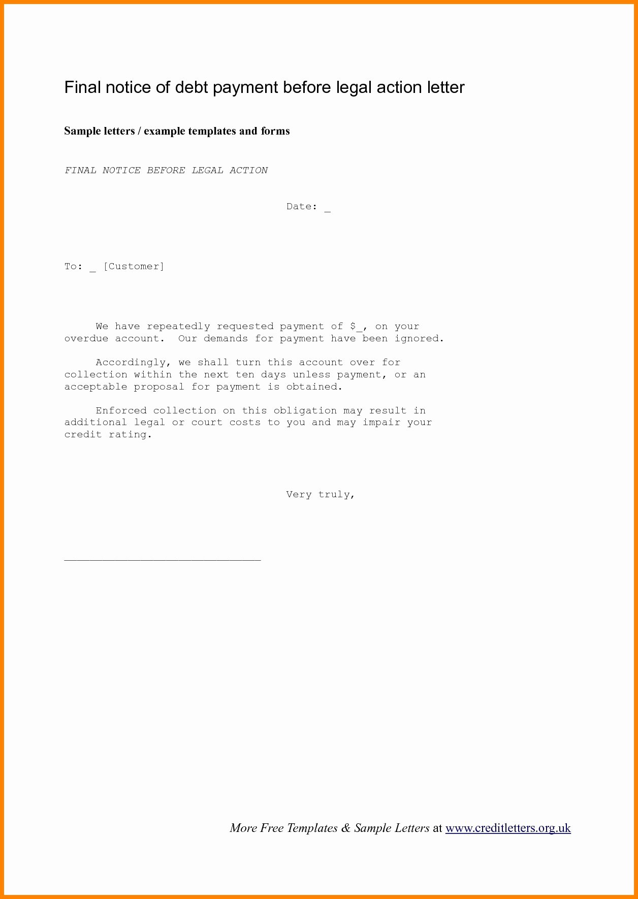 Collection Letters Final Notice Fresh Sample Letter Breach Contract Archives Wakisen