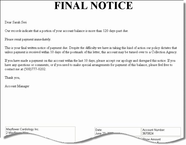 Collection Letters Final Notice Unique Collection Letter to Patient