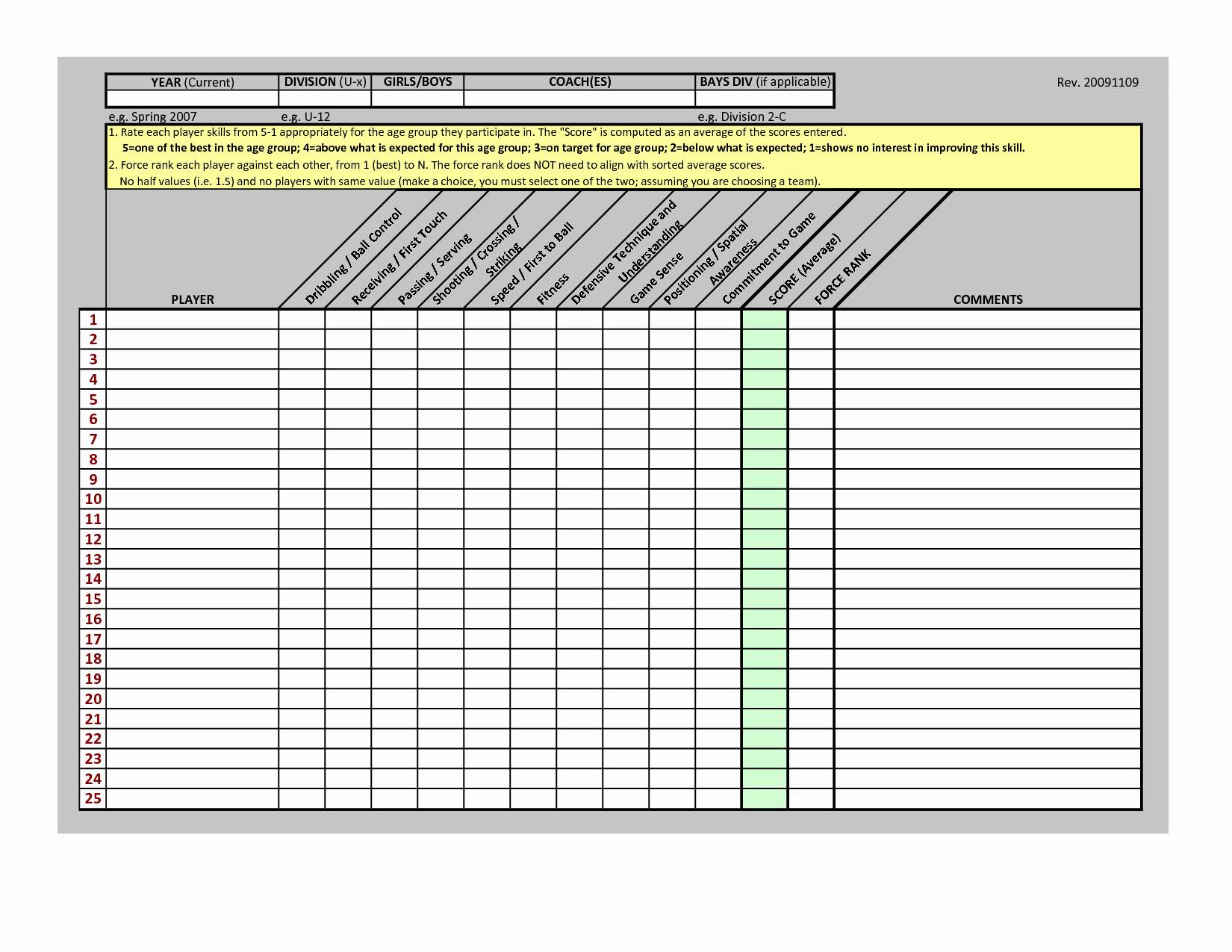 College Football Practice Schedule Template Awesome soccer Player Evaluation form Google Search