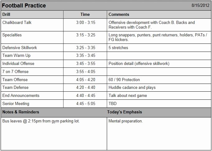 College Football Practice Schedule Template Beautiful Free Football Practice Plan Template