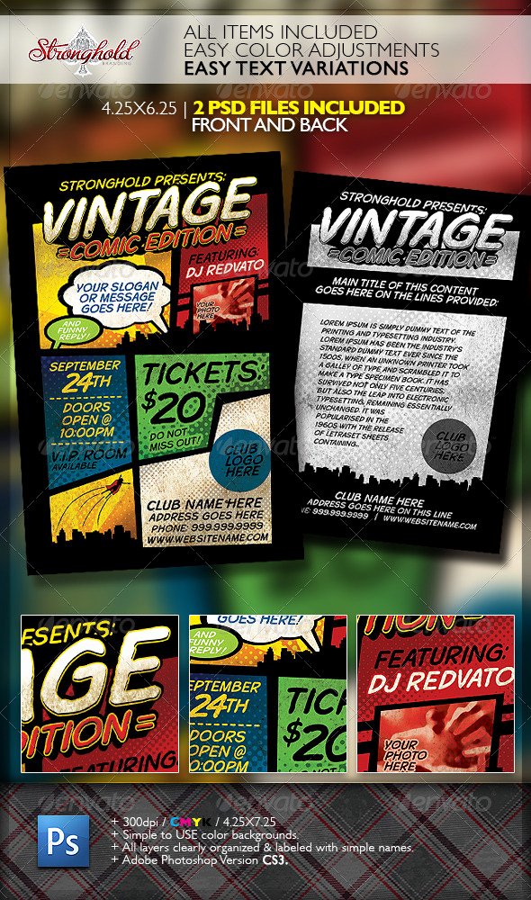 Comic Book Template Photoshop Beautiful Vintage Ic Book event Flyer Template by Stronghold