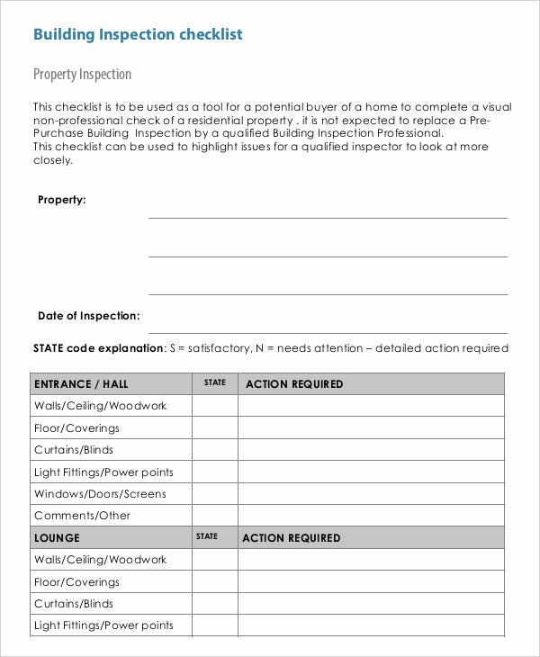 Commercial Property Inspection Checklist Fresh Building Checklist Templates 16 Word Pdf format