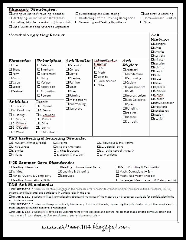 Common Core Lesson Plan Template Doc Elegant the Smartteacher Resource Marzano Mon Core Aligned Art