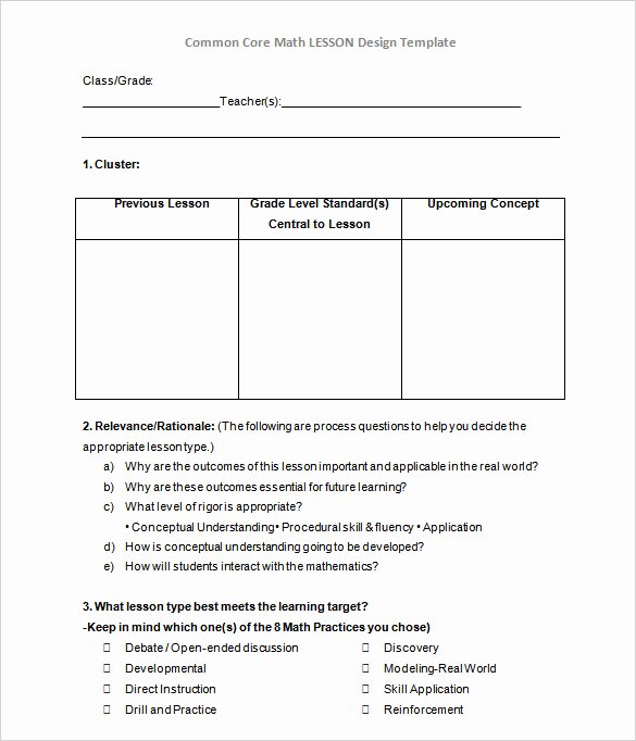 Common Core Lesson Plan Template Doc Unique 59 Lesson Plan Templates Pdf Doc Excel