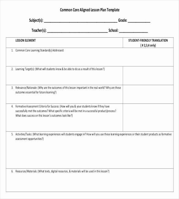 Common Core Lesson Plan Template Doc Unique Mon Core Sheet Templates – 6 Free Pdf Documents