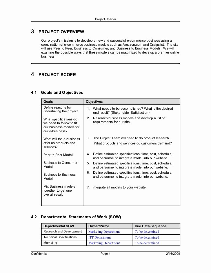 Company Charter Example Elegant E Merce Project Charter