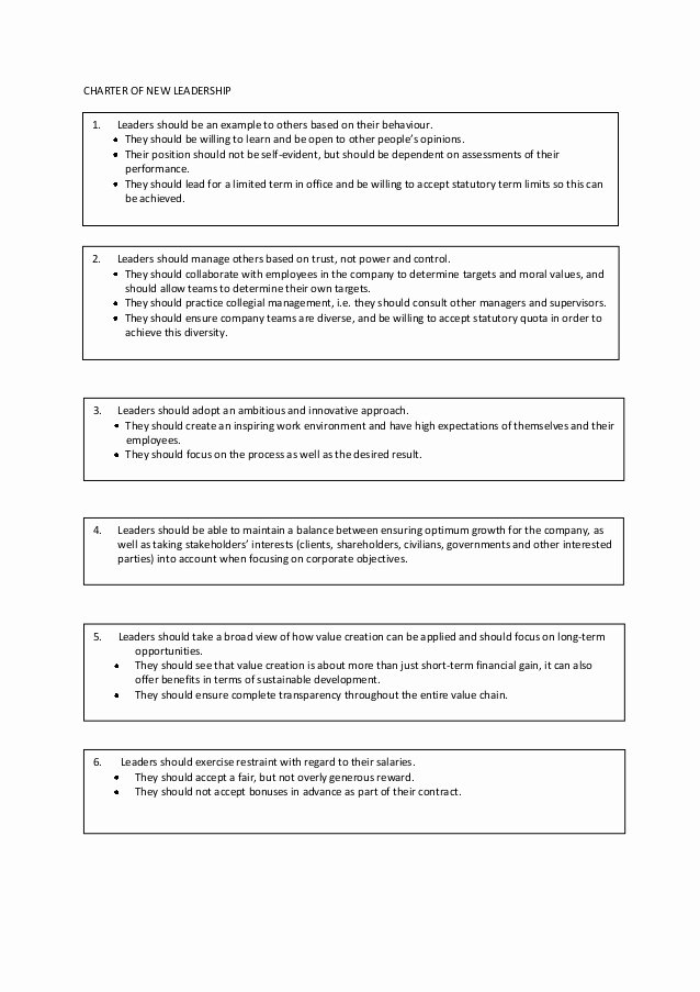 Company Charter Example Lovely Charter for New Leadership English