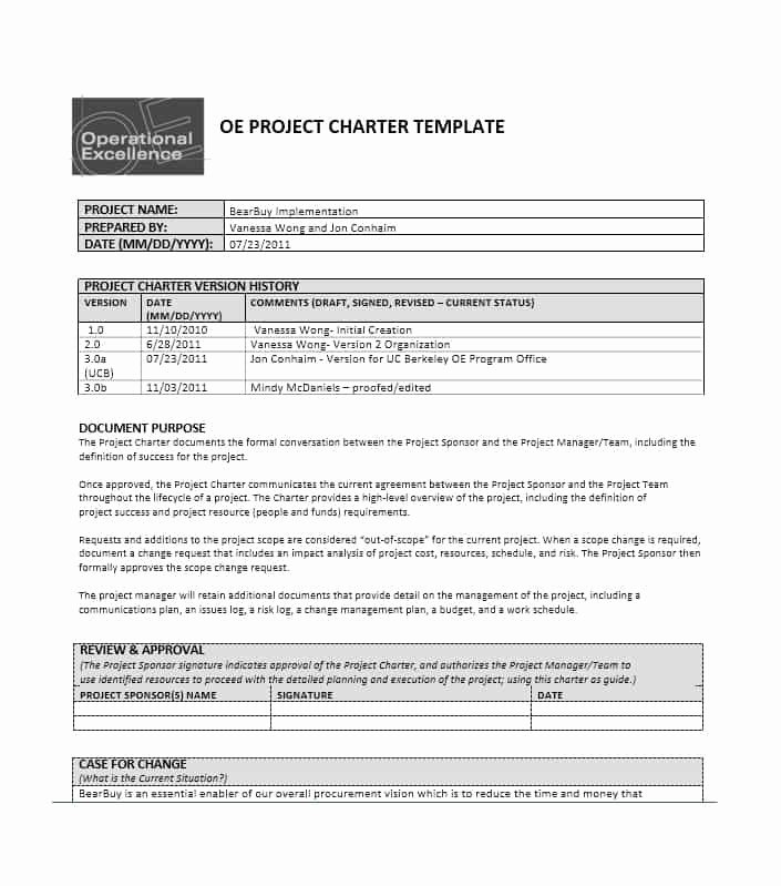 Company Charter Template Unique Project Management Charter Papel Lenguasalacarta