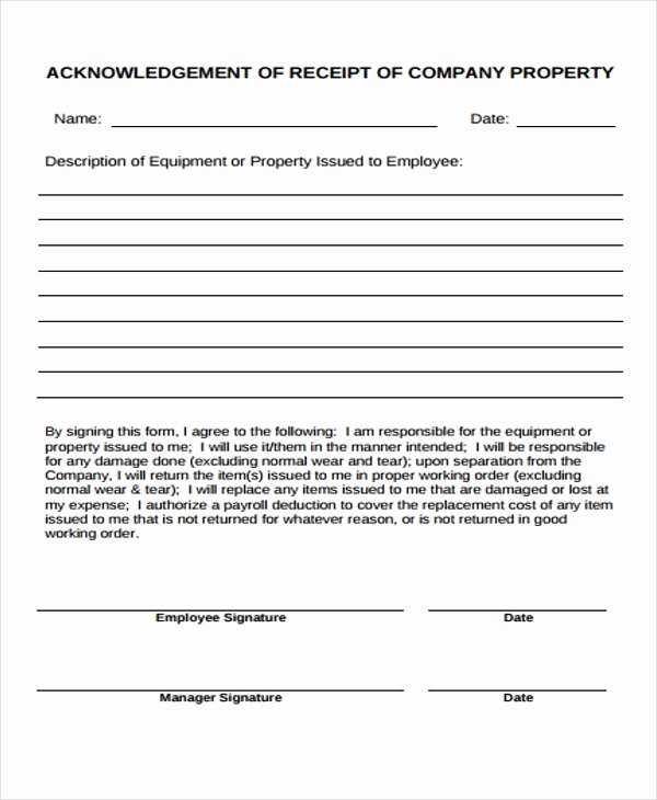 Company Equipment Use and Return Policy Agreement Beautiful 7 Pany Receipt Templates Free Sample Example format