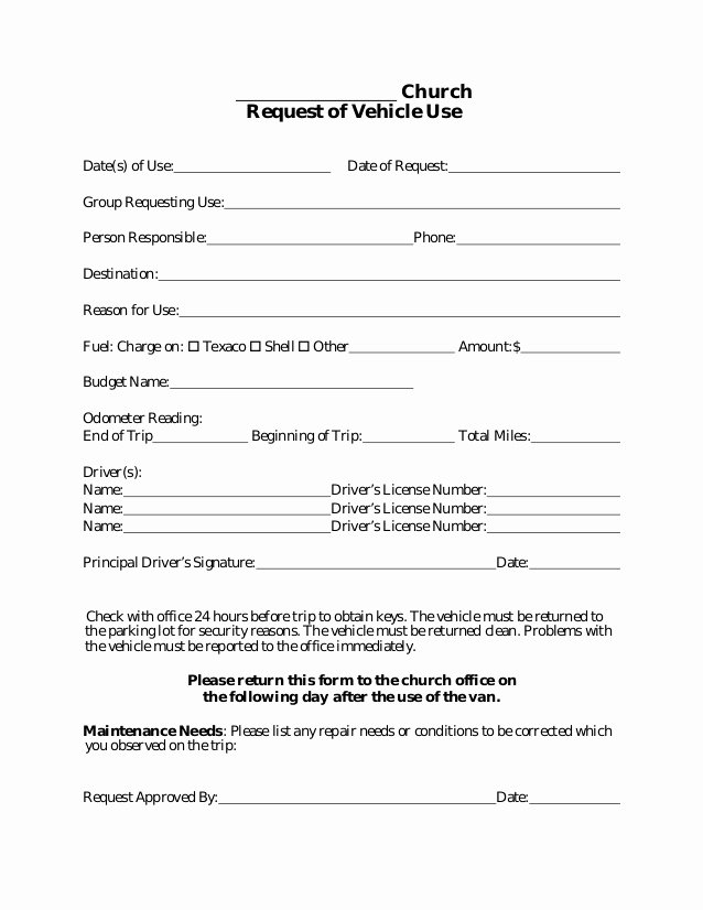 Company Equipment Use and Return Policy Agreement Lovely Request Of Vehicle Use form