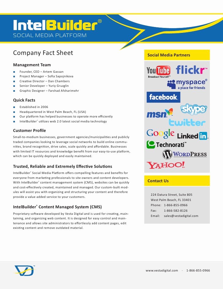 Company Fact Sheet Example Best Of Intelbuilder social Media Platform Pany Fact Sheet