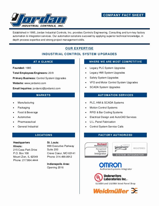 Company Fact Sheet Example Lovely Jordan Industrial Pany Fact Sheet