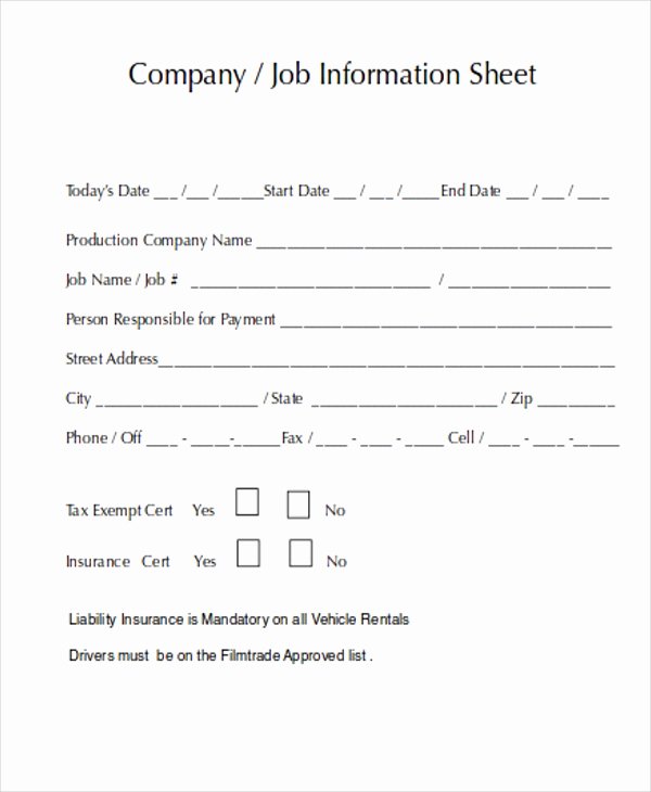 Company Fact Sheet Example Luxury 8 Job Sheet Templates Free Samples Examples format