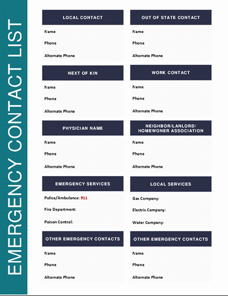 Company Phone Directory Template New Emergency Contact List