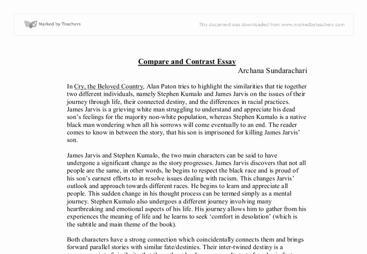 Compare and Contrast Conclusion Example Beautiful Cry the Beloved Country Pare and Contrast Essay Gcse