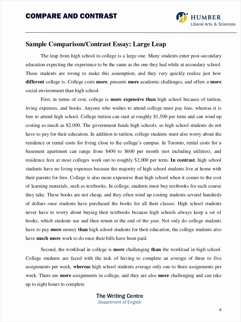 Compare and Contrast Conclusion Example New 9 Parative Essay Samples Free Pdf format Download