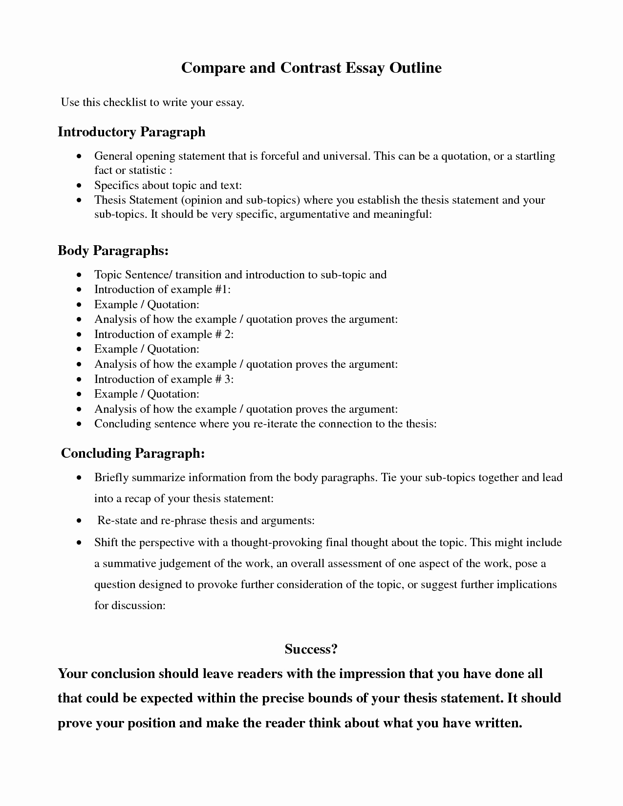 Compare and Contrast Conclusion Example Unique Pare Contrast Essay Outline Google Search