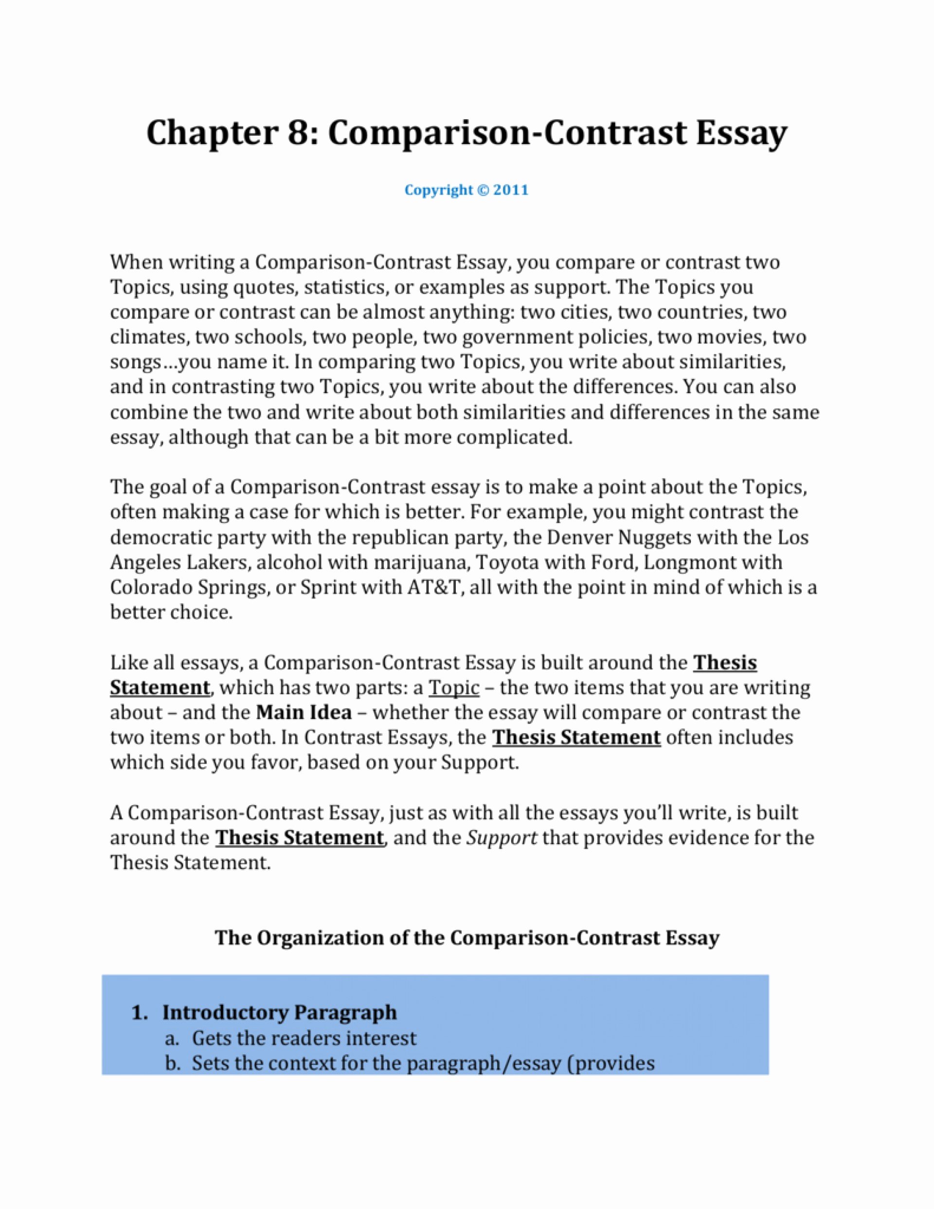 Compare and Contrast Introduction Paragraph Lovely 009 1 Pare Contrast Essay thatsnotus