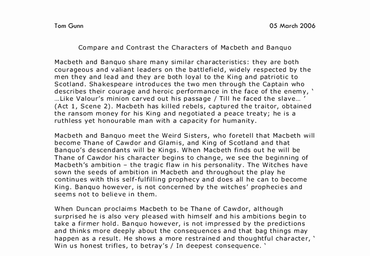 Compare and Contrast Introduction Sample Lovely Pare and Contrast the Characters Of Macbeth and Banquo