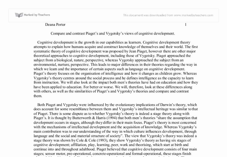 Compare and Contrast Introduction Sample Luxury Pare and Contrast Pia S and Vygotsky S Views Of