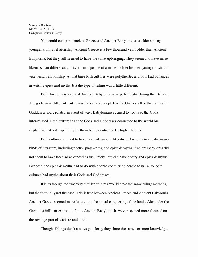 Compare and Contrast Introduction Sample New Essay Introduction for Pare and Contrast