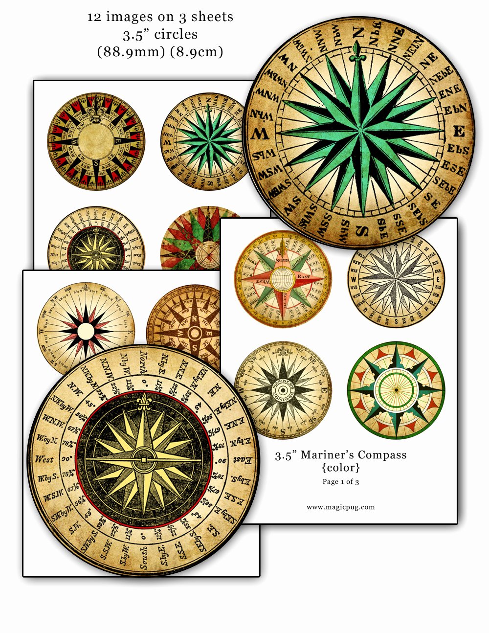 Compass Rose Print Out Lovely Mariner S Rose Pass Color Digital Collage Sheet 3 5