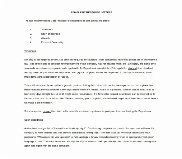 Complaint Response Template Elegant 15 Word Plaint Letter Templates Free Download