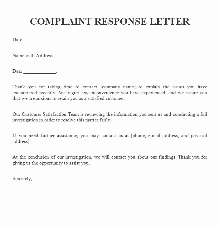 Complaint Response Template Lovely Plaint Response Letter Free Sample Letters