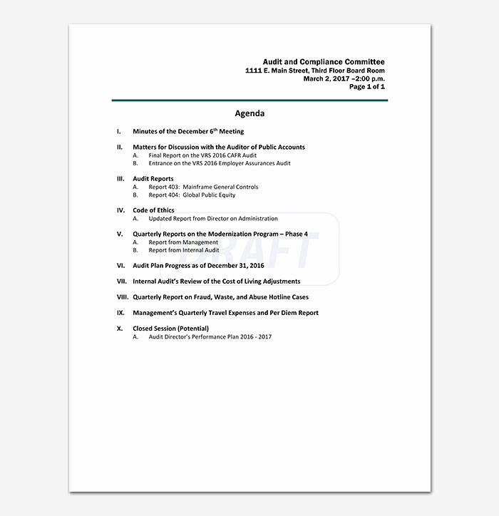Compliance Audit Report Template Beautiful Audit Agenda Template 9 Samples &amp; Examples Word Pdf
