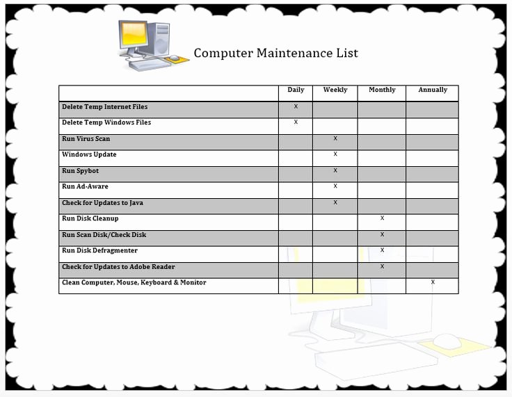 Computer Repair Checklist Template Awesome Puter Maintenance List Template