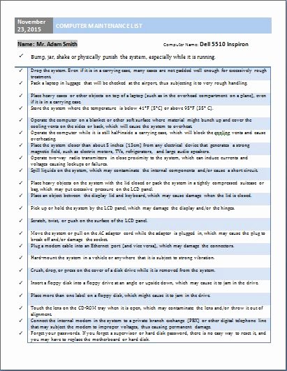 Computer Repair Checklist Template Unique as 25 Melhores Ideias De Puter Maintenance No Pinterest