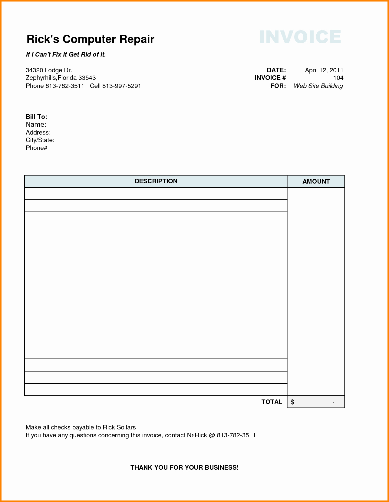 Computer Repair forms Templates Beautiful 9 Puter Blank Bill format