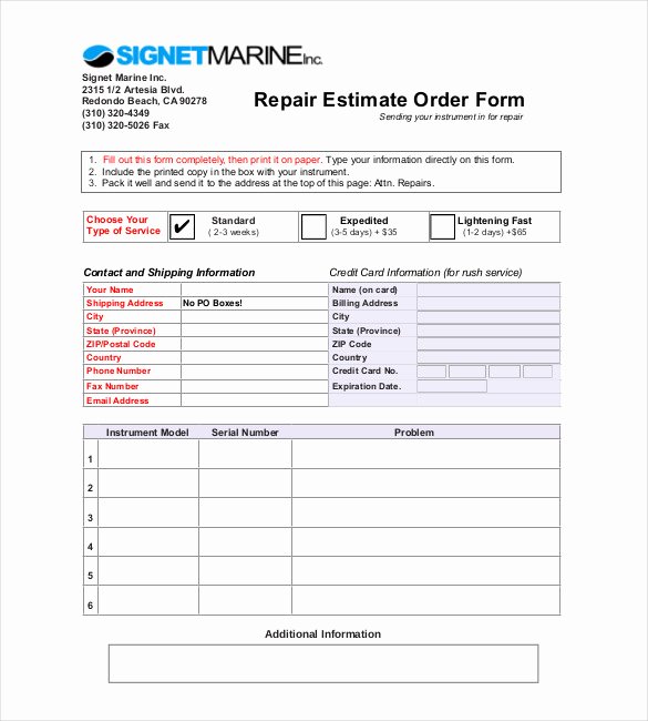 Computer Repair forms Templates Beautiful Repair Estimate form