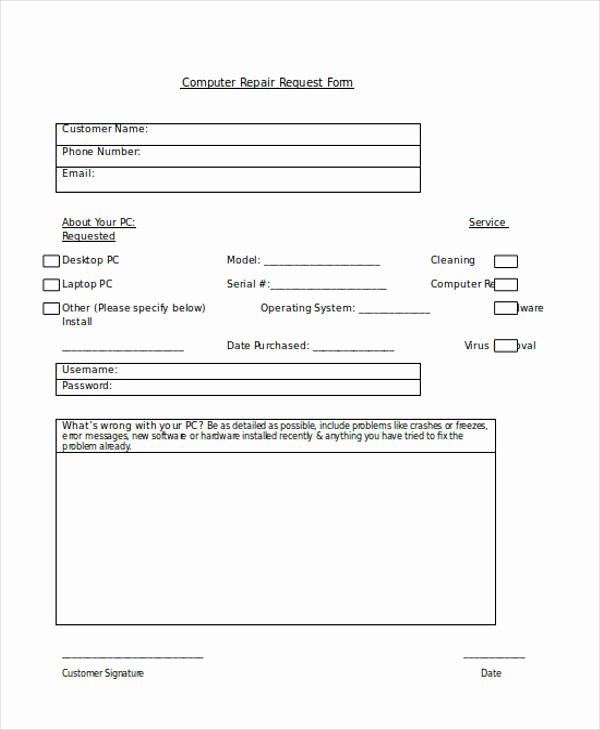 Computer Repair forms Templates Beautiful Request forms In Word