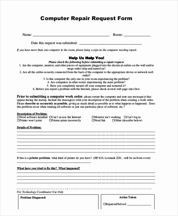 Computer Repair forms Templates Best Of 12 Sample Repair Request forms