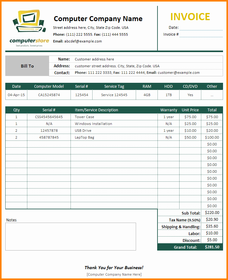 Computer Repair forms Templates Elegant 6 Puter Service Bill format