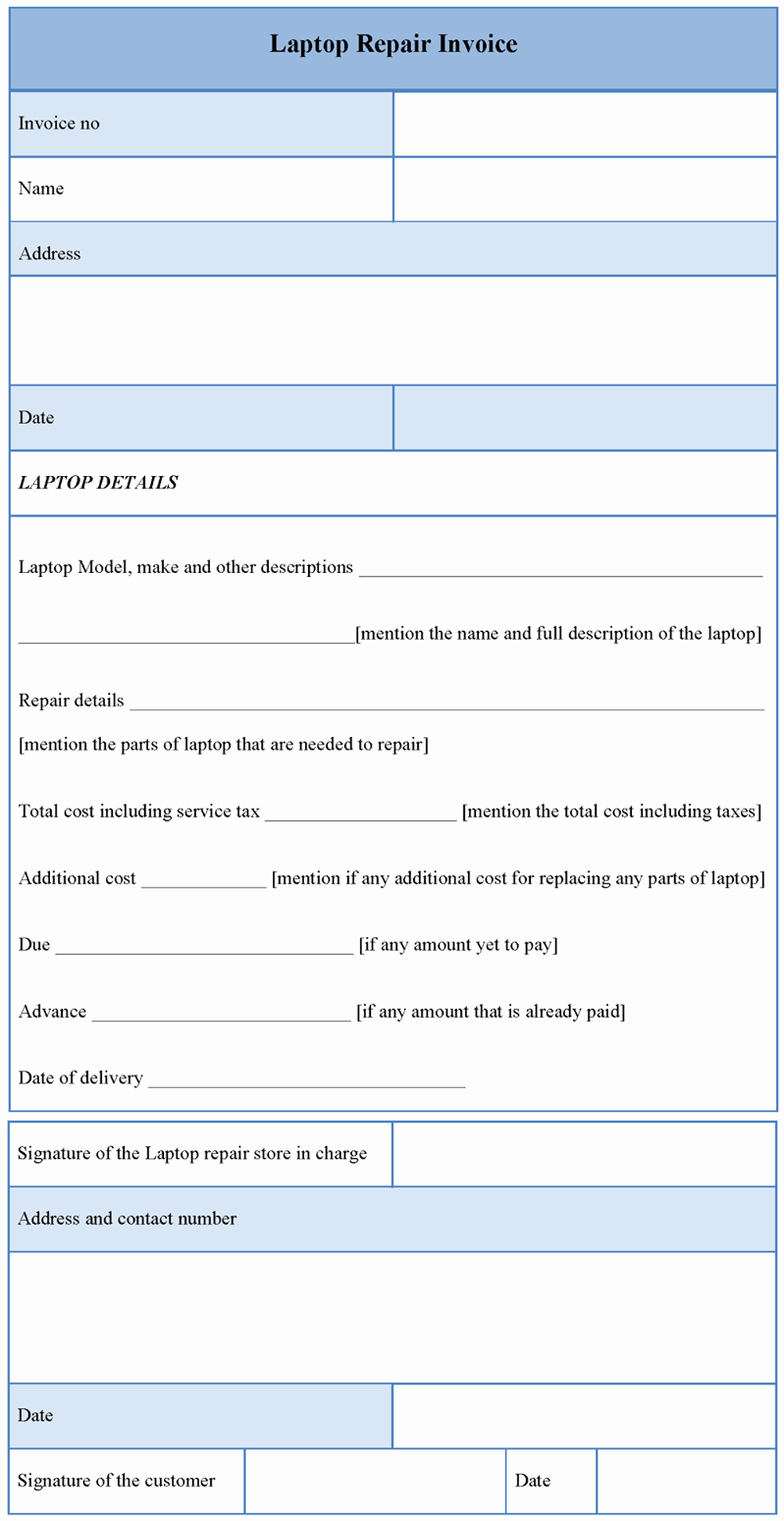 Computer Repair forms Templates New Invoice Template for Laptop Repair Example Of Laptop