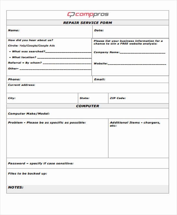 Computer Repair forms Templates Unique 20 Service form formats