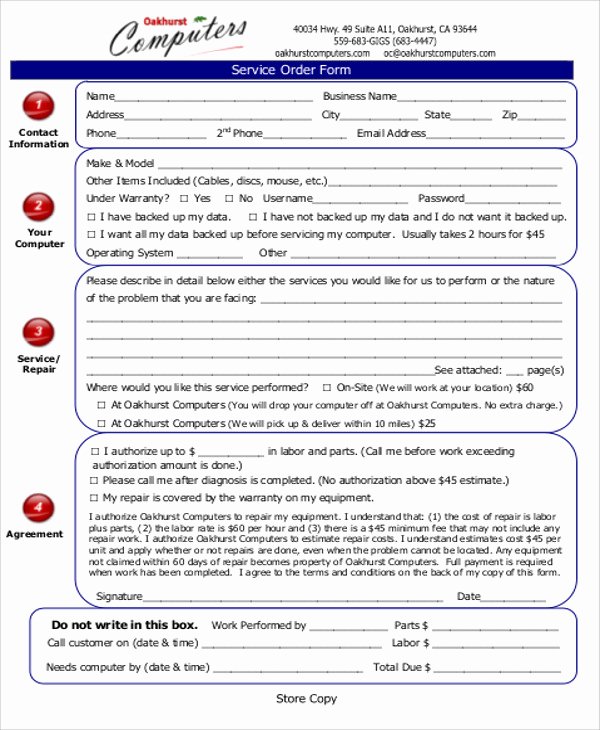 Computer Repair forms Templates Unique Free Sample Work order form 9 Examples In Word Pdf