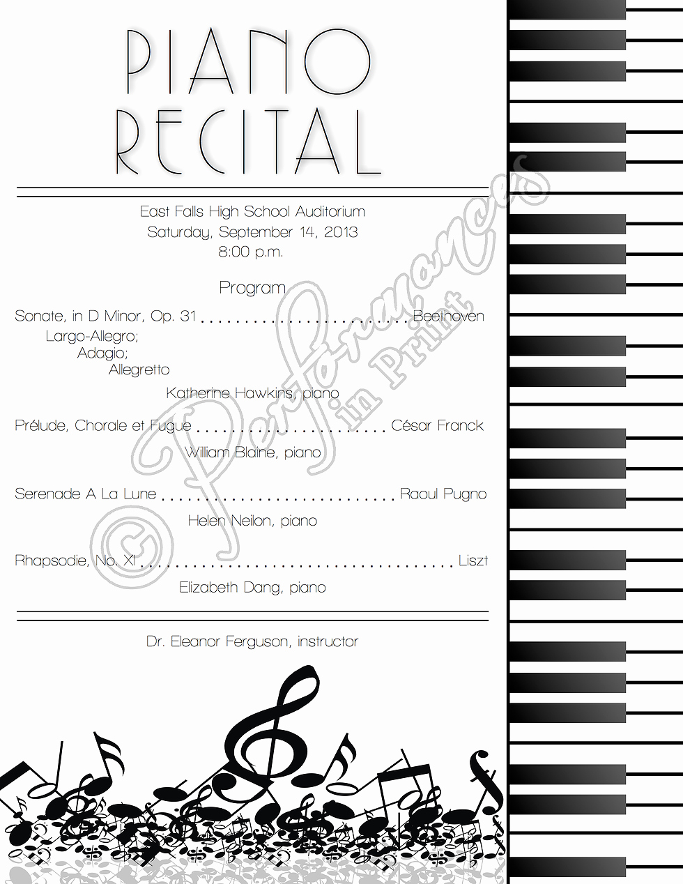 Concert Program Template Free Beautiful Piano Recital Concert Music Program