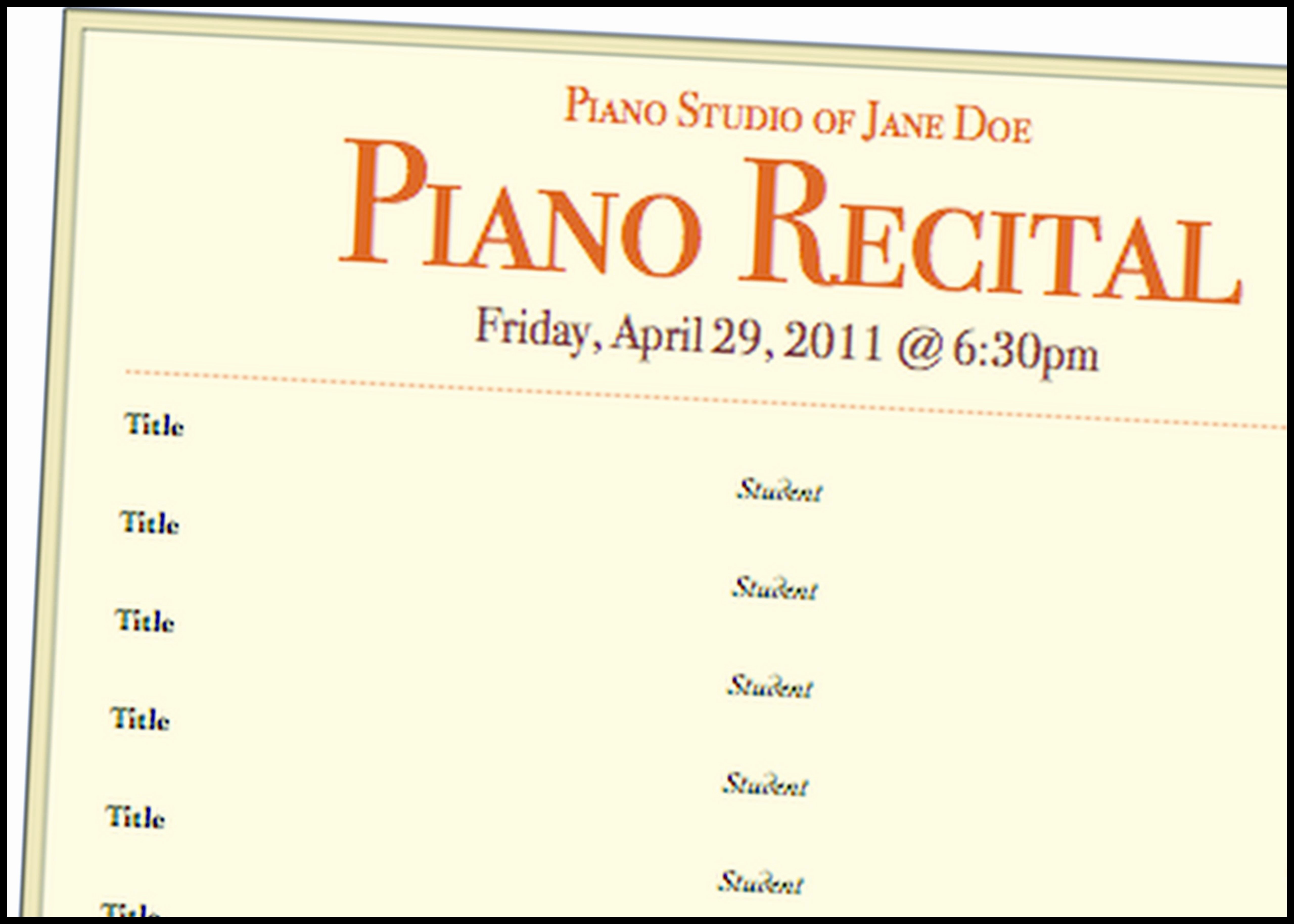 Concert Program Template Free Luxury A Basic Piano Recital Program Template for Free Music