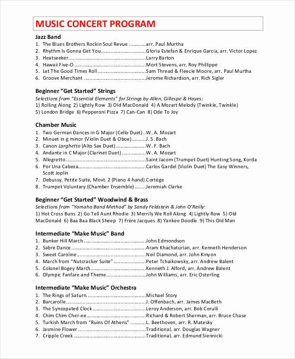 Concert Program Template Free New 9 Concert Program Templates – Free Sample Example format