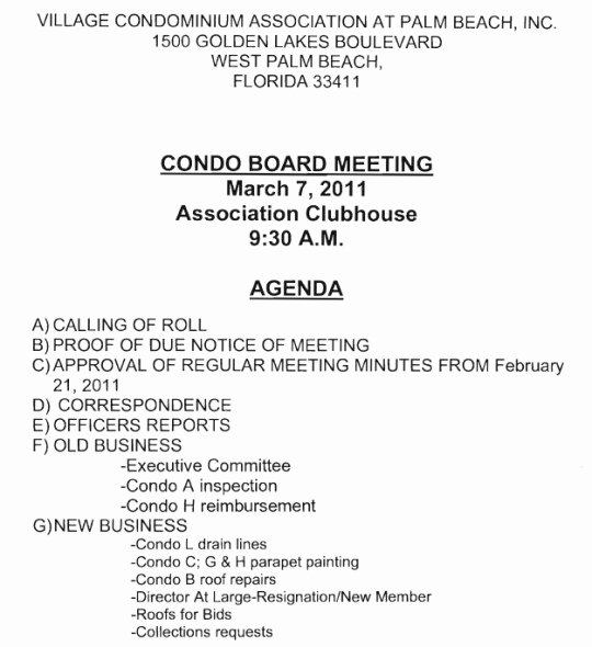 Condo association Budget Template Best Of Notice Of Board Meeting – Village Condominium association