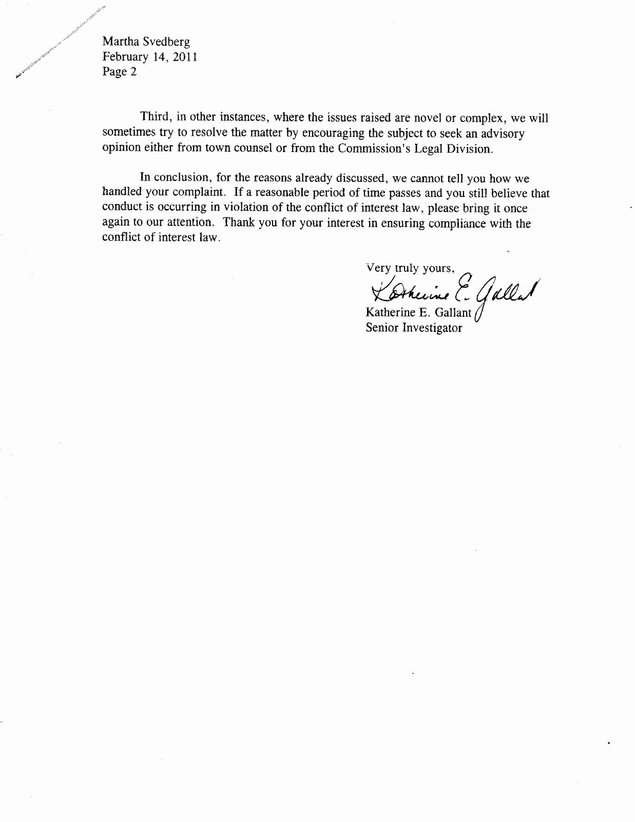 Conflict Of Interest Letter