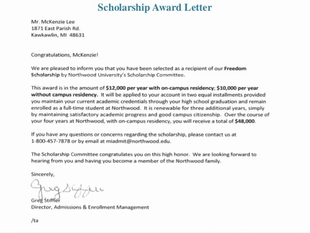 Congratulations Scholarship Award Letter Lovely Career Development Portfolio