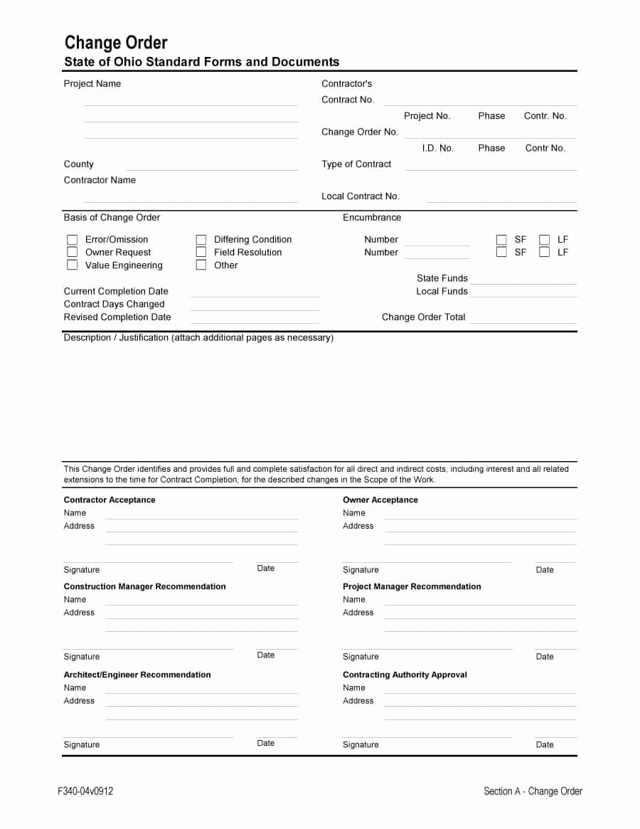 Construction Change order Template Awesome 40 order form Templates [work order Change order More]