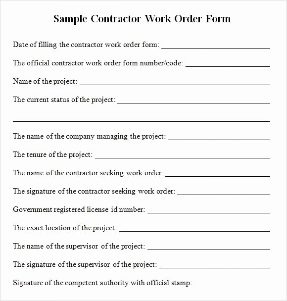 Construction Change order Template Awesome Sample Contractor Work order forms