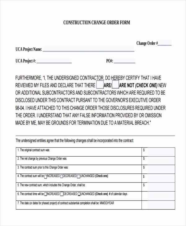 Construction Change order Template Inspirational 28 order forms In Pdf