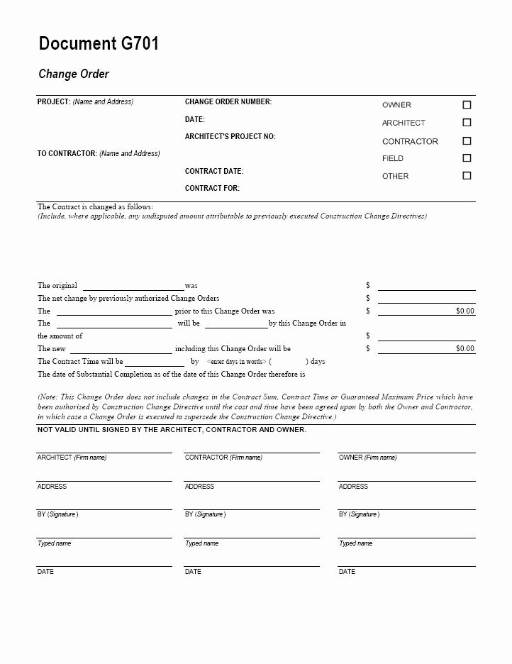 Construction Change order Template Lovely Aia G701 Change order form Template for Excel Change